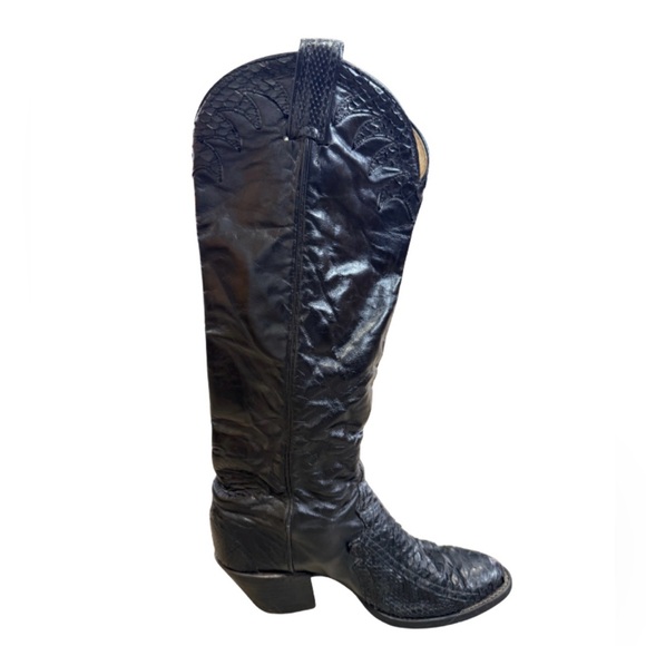 Vintage Larry Mahan 1970’s Black Python Leather Cowboy Boots Size 6.5 - Picture 2 of 10
